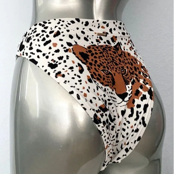 Victorias Secret New White Cheetah High Leg High Waist Sexy Bikini Bottom - Picture 2 of 5